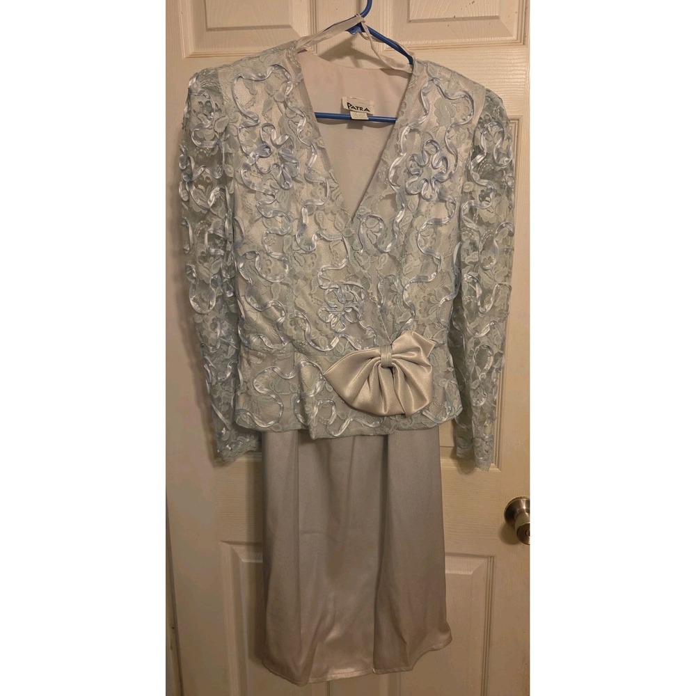 vintage Patra baby blue lace jacket and skirt dress set Size 9/10